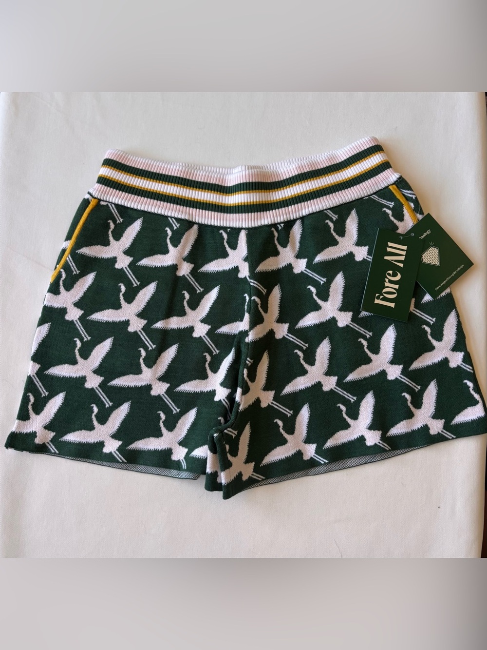 Fore VII Green Crane Pattern Athletic Knit Shorts